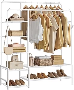 SONGMICS Perchero, Armario Abierto, con 7 Estantes, Estructura de Metal, Barra