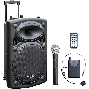 Ibiza - PORT15VHF-BT - Altavoz portátil 15"/800W MAX con 2 micrófonos, Mando a