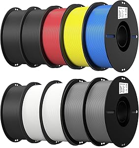 Creality Ender PLA Filamento 10er-Pack 1,75 mm, 3× Negro, 2× Blanco, 2× Gris,