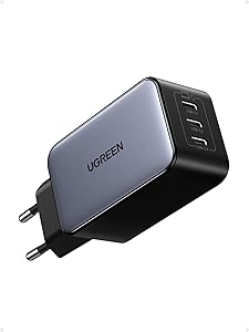 Cargador USB C 65W con 3 Puertos, Adaptador de Corriente GaNInfinity de Carga Rápida 1 Cargador USB C 65W con 3 Puertos, Adaptador de Corriente GaNInfinity de Carga Rápida