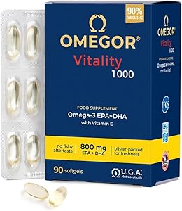 Omega 3 EPA y DHA IFOS Certificado 90 Cápsulas - OMEGOR Vitality 1000 Omega-3 Aceite de Pescado Libre de Metales Pesados y Fácil de Digerir 1 Omega 3 EPA y DHA IFOS Certificado 90 Cápsulas - OMEGOR Vitality 1000 Omega-3 Aceite de Pescado Libre de Metales Pesados y Fácil de Digerir