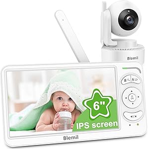 Blemil Camara Vigilancia Bebe, 6'' IPS Vigilabebes con Camara Batería de 4000 mAh, Sin WiFi, Eco, Visión Nocturna, Audio Bidireccional, Detección de Llanto, Alcance de 300m (en Condiciones Ideales