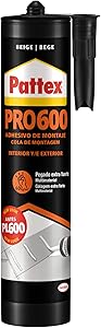 Pattex PRO600 Adhesivo de montaje a base de disolvente, pegamento fuerte de agarre inmediato, pegamento extrafuerte resistente al agua para interiores y exteriores, 1 cartucho x 300 ml 1 Pattex PRO600 Adhesivo de montaje a base de disolvente, pegamento fuerte de agarre inmediato, pegamento extrafuerte resistente al agua para interiores y exteriores, 1 cartucho x 300 ml