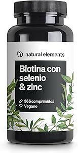 Biotina + Zinc + Selenio - 365 pastillas veganas (Suministro para 1+ año) - Vitaminas para el cabello - Apoya el crecimiento del pelo, fortalece la piel y las uñas - Sin aditivos