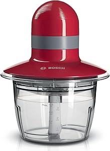 5 Razones para elegir la Picadora Bosch, 400 W, Rojo, gris, Cuchillas acero inoxidable, Recipiente 800 ml, MMR08R2