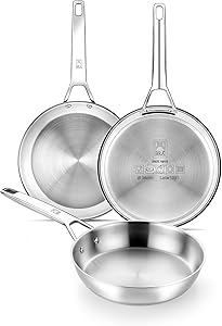 BRA Signature Set 3 Sartenes 20-24-26, Acero Inox 18/10 Profesional Sin Antiadherente, Triple Fondo Difusor Apto Todo Tipo De Cocinas E Inducción, Acabado Pulido 1 BRA Signature Set 3 Sartenes 20-24-26, Acero Inox 18/10 Profesional Sin Antiadherente, Triple Fondo Difusor Apto Todo Tipo De Cocinas E Inducción, Acabado Pulido
