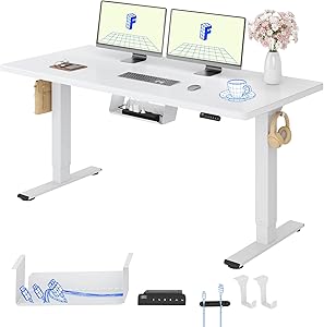 FLEXISPOT Escritorio Elevable Eléctrico E1 Pro Set 140x80, Doble Motor, Tablero Completo, Panel con Memoria, Regulable en Altura, Soporta 100 kg, Blanco+Blanco - ¡La mejor opción para tu espacio de trabajo!
