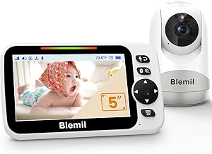 Blemil Monitor para bebés con batería de 30 Horas, Monitor para bebés de vídeo de Pantalla Grande de 5 Pulgadas con cámara y Audio, visión Nocturna, lulabies, sin WiFi 1 Blemil Monitor para bebés con batería de 30 Horas, Monitor para bebés de vídeo de Pantalla Grande de 5 Pulgadas con cámara y Audio, visión Nocturna, lulabies, sin WiFi