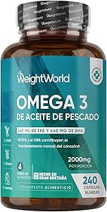 Omega 3 2000mg - 240 Perlas de Aceite de Pescado - Ácidos Grasos de Omega 3