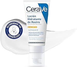 CeraVe, Loción Hidratante de Rostro SPF 50, Para Piel Normal a Seca, Hidratación y Alta Protección Contra los Rayos UVB/UVA, Enriquecida con Ceramidas, 52ml