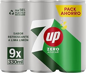 7 UP Refresco cero de lima y limón, sin azúcares y sin calorías, pack de 9 latas de 330 ml, 2.97 litros en total 7 7 UP Refresco cero de lima y limón, sin azúcares y sin calorías, pack de 9 latas de 330 ml, 2.97 litros en total
