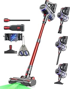 VACTechPro 55KPa/600W/70Min Aspiradora sin Cable, 1.6L Escoba Aspirador sin Cable con Filtración de 8 Capas, Súper Silencioso Aspirador Vertical con Cepillo Antienredos, Aspiradora, Rojo 4 VACTechPro 55KPa/600W/70Min Aspiradora sin Cable, 1.6L Escoba Aspirador sin Cable con Filtración de 8 Capas, Súper Silencioso Aspirador Vertical con Cepillo Antienredos, Aspiradora, Rojo