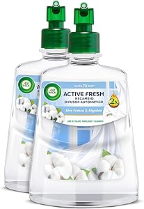 Air Wick Active Fresh Spray Automatico Sin Aerosol - 2 Recambios de ambientador para casa con Aroma a Aire Fresco & Algodón