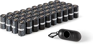 Amazon Basics Bolsas de basura para perros con dispensador y clip para correa, sin perfume, 600 bolsas (40 paquetes de 15 bolsas)