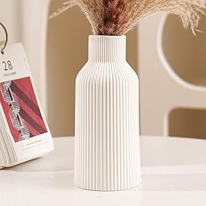 Jarrón para Hierba de Las Pampas, 20 cm, Cerámica Negro Mate, Redondo, Diseño Moderno, Bohemio para Decoración, Flores, Salón, Dormitorio (Blanco) 4 Jarrón para Hierba de Las Pampas, 20 cm, Cerámica Negro Mate, Redondo, Diseño Moderno, Bohemio para Decoración, Flores, Salón, Dormitorio (Blanco)