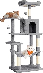 Feandrea Árbol para Gatos, Altura 143 cm, Torre de Gatos, con 4 Postes