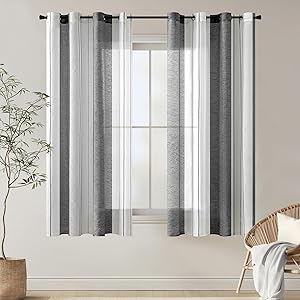 MIULEE Cortinas Cortas con Rayas Blanco y Gris, Bonitas Cortinas Dormitorio
