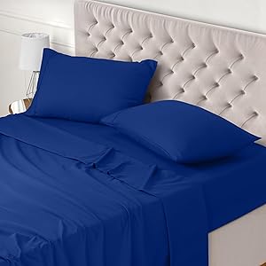 Utopia Bedding Juego de Sabanas 4 Piezas 180x200 - Poliéster Microfibra Cepillada - Oeko-Tex Certificado - Sábana Bajera, Sábana Plana y 2 Fundas de Almohada 50x75 (Cama 135, Azul Real) - ¡La mejor opción para una noche de sueño perfecta!