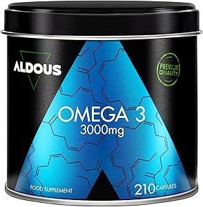 Omega 3 capsulas - 3000mg dosis diaria - 210 cápsulas - Omega 3 EPA y DHA - Aceite de Pescado - Vitamina E, Ácidos grasos - Colesterol, Visión, Cerebro - Más de 2 meses - ALDOUS