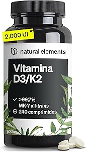 Vitamina D3 y K2 - >99,7% all-trans MK-7 & 2000 UI Vitamina D3-240 comprimidos