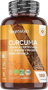 Cúrcuma con Jengibre y Pimienta Negra Orgánica 1520mg, 180 Cápsulas - Fuente Natural de Curcumina y Piperina para 3 Meses de Suministro, Vegano, Sin OGM ni Gluten, Con Certificación Orgánica 1 Cúrcuma con Jengibre y Pimienta Negra Orgánica 1520mg, 180 Cápsulas - Fuente Natural de Curcumina y Piperina para 3 Meses de Suministro, Vegano, Sin OGM ni Gluten, Con Certificación Orgánica
