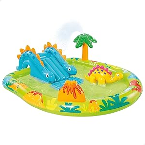 Piscina infantil hinchable con dispersor de agua y tobogán dinosaurio 1 Piscina infantil hinchable con dispersor de agua y tobogán dinosaurio