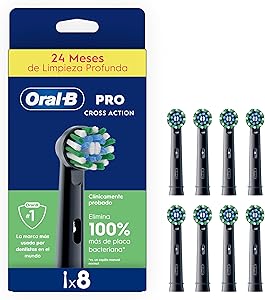 Oral-B Pro CrossAction Cabezales de Recambio Originales para Cepillo Eléctrico Oral B Pro, Pack de 8 Recambios Negros con Indicador de Uso y Filamentos en Forma de X para Una Limpieza Profunda