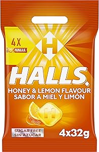 Halls Caramelos Sabor Miel y Limón, Sin Azúcar, Paquete de 4 x 32 g: La mejor opción para refrescar tu garganta