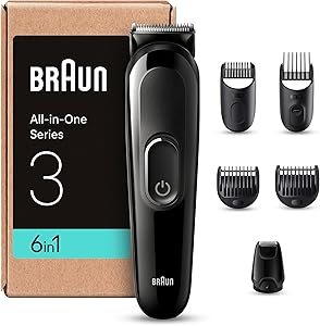 Braun Recortadora Todo en Uno Series 3 Máquina Cortar Pelo Inalámbrica con 50 Min de Autonomía, Máquina de Afeitar, Cortapelos Hombre Kit 6 en 1 para Barba Y Pelo, MGK3420