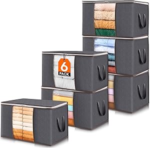 Lifewit Cajas Almacenaje Ropa, Bolsa almacenamiento ropa, Organizador Armario Plegable, Cajas Mudanza, Bolsas con Asa Reforzada para Guardar Ropa, Mantas, Edredones, Gris, 60L, 6 Piezas 1 Lifewit Cajas Almacenaje Ropa, Bolsa almacenamiento ropa, Organizador Armario Plegable, Cajas Mudanza, Bolsas con Asa Reforzada para Guardar Ropa, Mantas, Edredones, Gris, 60L, 6 Piezas