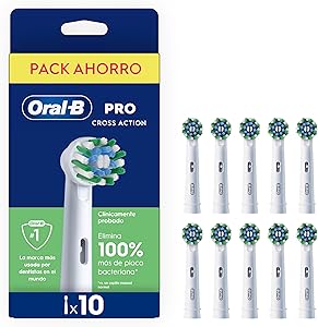 Oral-B Pro CrossAction Cabezales de Recambio Originales para Cepillo Eléctrico Oral B Pro, Pack de 10 Recambios Blancos con Indicador de Uso y Filamentos en Forma de X para Una Limpieza Profunda 1 Oral-B Pro CrossAction Cabezales de Recambio Originales para Cepillo Eléctrico Oral B Pro, Pack de 10 Recambios Blancos con Indicador de Uso y Filamentos en Forma de X para Una Limpieza Profunda