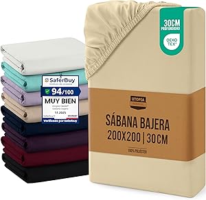Utopia Bedding Sabana Bajera 200x200x30 cm - Beige - Bolsillo Profundo -