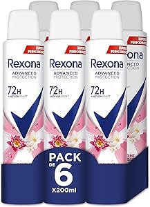 Rexona Desodorante Aerosol Advance Protection Bright Bouquet 72 h para mujer 200 ml - Pack de 6,Packaging may vary 1 Rexona Desodorante Aerosol Advance Protection Bright Bouquet 72 h para mujer 200 ml - Pack de 6,Packaging may vary