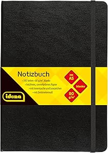 Idena 10054 - Cuaderno DIN A5, en blanco, papel crema, 192 páginas, 80 g/m²,