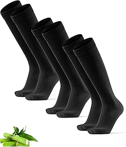 Calcetines de Bambú Altos, Hasta la Rodilla, Clásicos, Suaves y Transpirables, 3 Pack