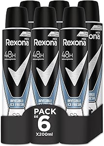 Rexona Invisible Desodorante Aerosol Antitranspirante para hombre Ice 200ml - Pack de 6, El embalaje puede variar 1 Rexona Invisible Desodorante Aerosol Antitranspirante para hombre Ice 200ml - Pack de 6, El embalaje puede variar
