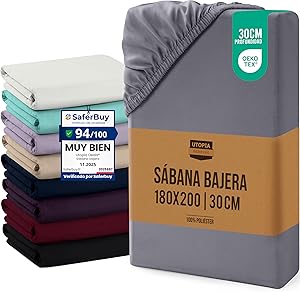 Utopia Bedding Sabana Bajera 180x200x30 cm - Gris - Bolsillo Profundo -