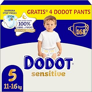 Dodot Pañales Bebé Sensitive, Talla 5 (11-16 kg), 168 Pañales + 4 Pants de Regalo, Hasta 12 h De Protección Antifugas y Cuidado de la Piel, Pack Mensual 1 Dodot Pañales Bebé Sensitive, Talla 5 (11-16 kg), 168 Pañales + 4 Pants de Regalo, Hasta 12 h De Protección Antifugas y Cuidado de la Piel, Pack Mensual