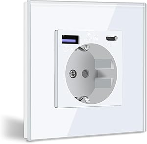 BSEED Enchufe de Pared con USB C 20W, Blanco Schuko Enchufe con Cargador Rápido