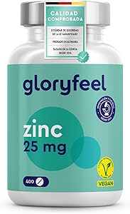 Zinc 25mg - 400 Tabletas - Favorece la piel, el cabello y las uñas - Gluconato