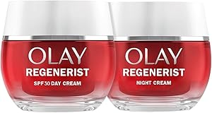 Olay Regenerist Crema Facial de Día SPF30 50ml Y Olay Regenerist Crema De Noche 50mL. Pack De 2 Cremas Hidratantes Antiarrugas y Reafirmantes