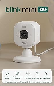 Cámara Mini 2K+ Blink | Cámara de seguridad doméstica con enchufe, resolución