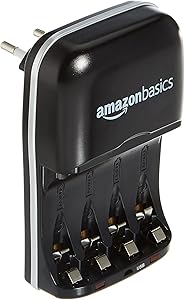 Amazon Basics Cargador de Pilas de Ni-MH AA y AAA con Puerto USB, Negro