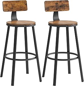 VASAGLE Taburete Alto de Bar, Juego de 2, Taburete de Cocina, con Respaldo,
