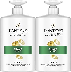 Pantene Pro-V Suave Y Liso Champú 2X1000ml Dispensador, Pelo Encrespado Y