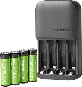 Amazon Basics pilas recargables NiMH con cargador de pilas de 4 ranuras,