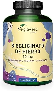 Hierro Suplemento Vegavero | Vegano | Vitamina C, B12 y Ácido Fólico | Anemia +