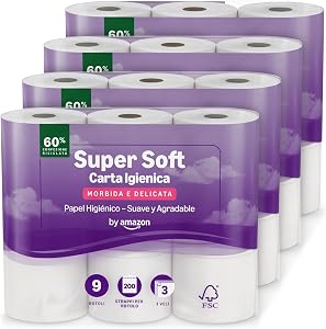 by Amazon Papel Higiénico Supersuave de 3 Capas, 36 Rollos, 200 Hojas por