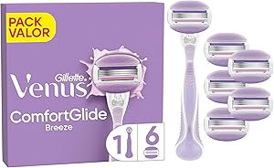 Gillette Venus Comfortglide Breeze, Maquinilla de Afeitar Mujer, 1 Mango + 6
