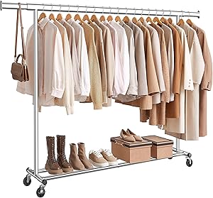 SONGMICS Burro Ropa con Ruedas, Perchero Burro Extensible con Carga Pesada,